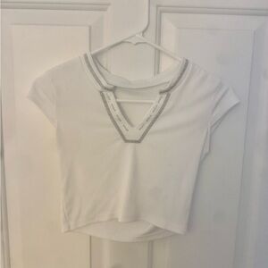 White V-Neck Women's Top